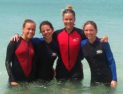 girls in sun safe swimming clothes